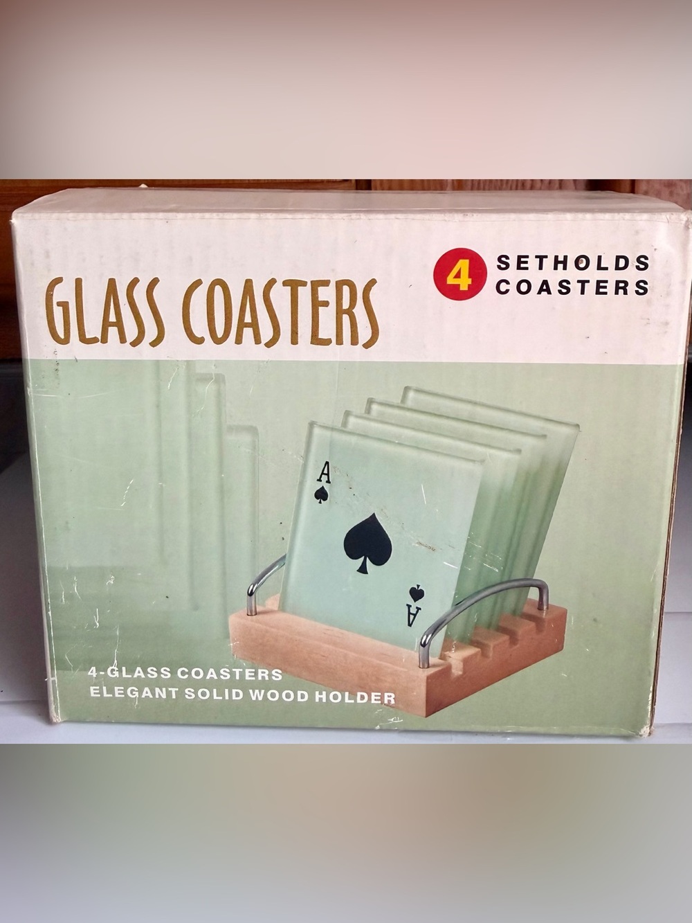 Playing Card Coasters with Wood Holder - Set of 4